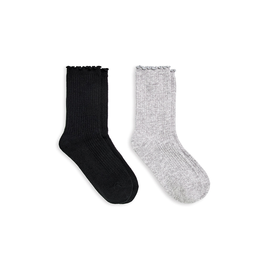 Matte Black/Grey;@A Textured Welt Thermal Stitch Crew Sock 2-Pack