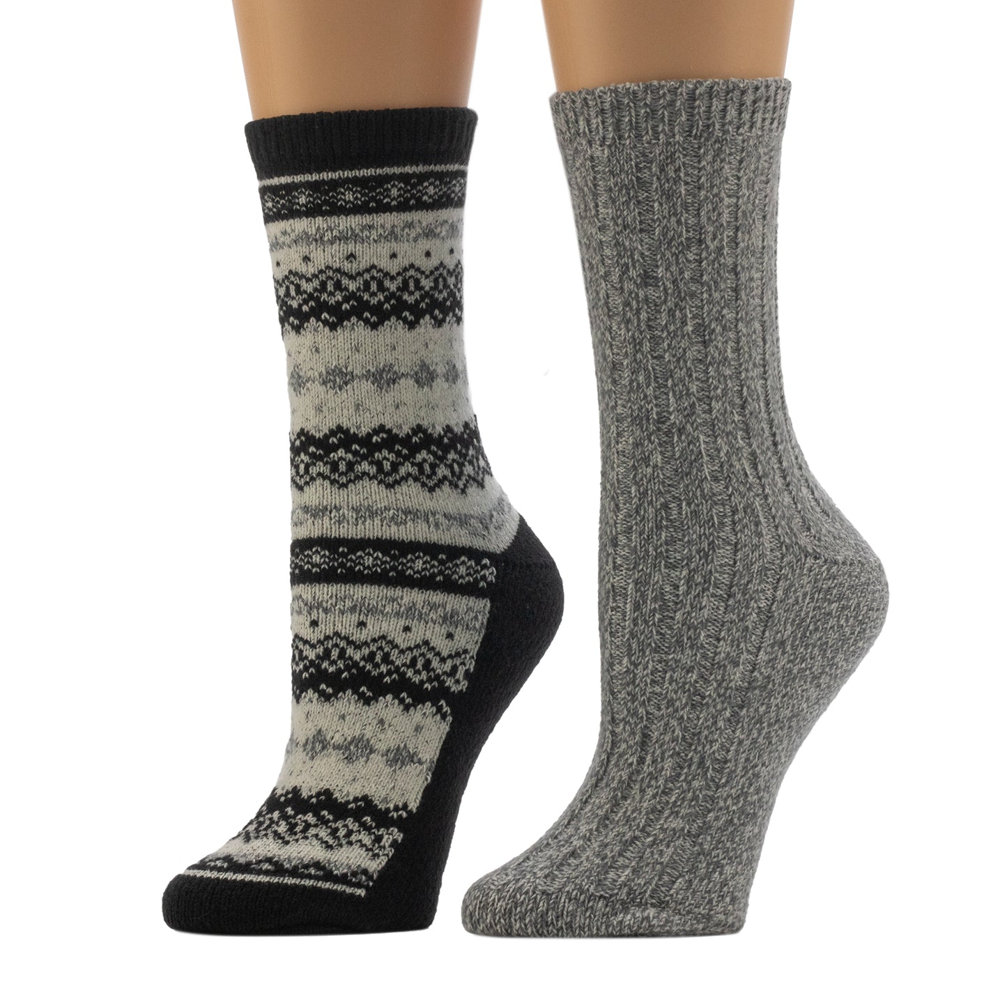 Black/Grey;@A mannequin wearing Geo Fairisle / Rib Crew Sock 2-Pack