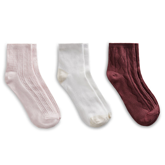 Rosewater;@Vertical Texture Anklet Sock 3 Pack Media 1 of 2