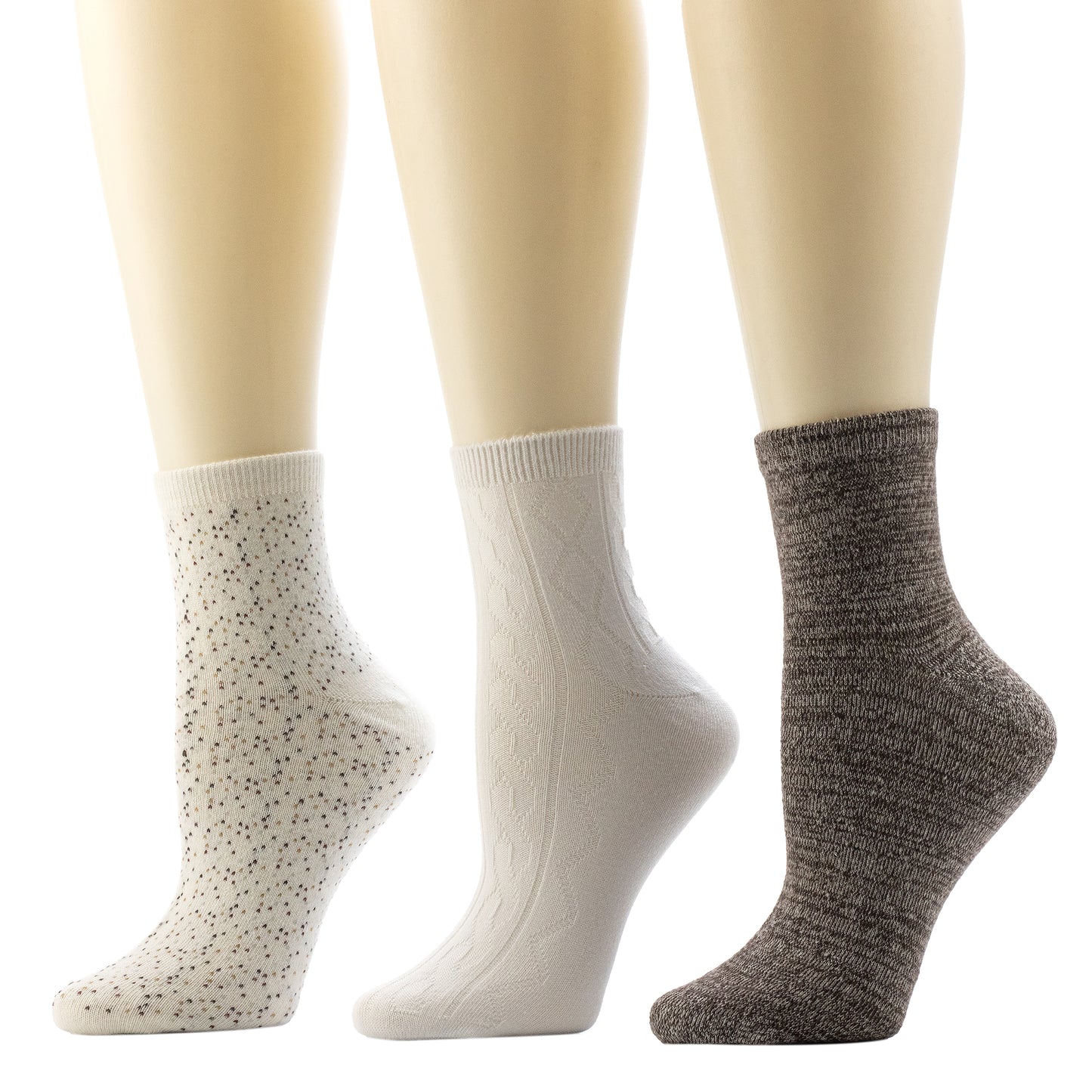Marshmallow/White/Iron; @Mannequins wearing Scattered Birdseye Anklet Sock 3-Pack
