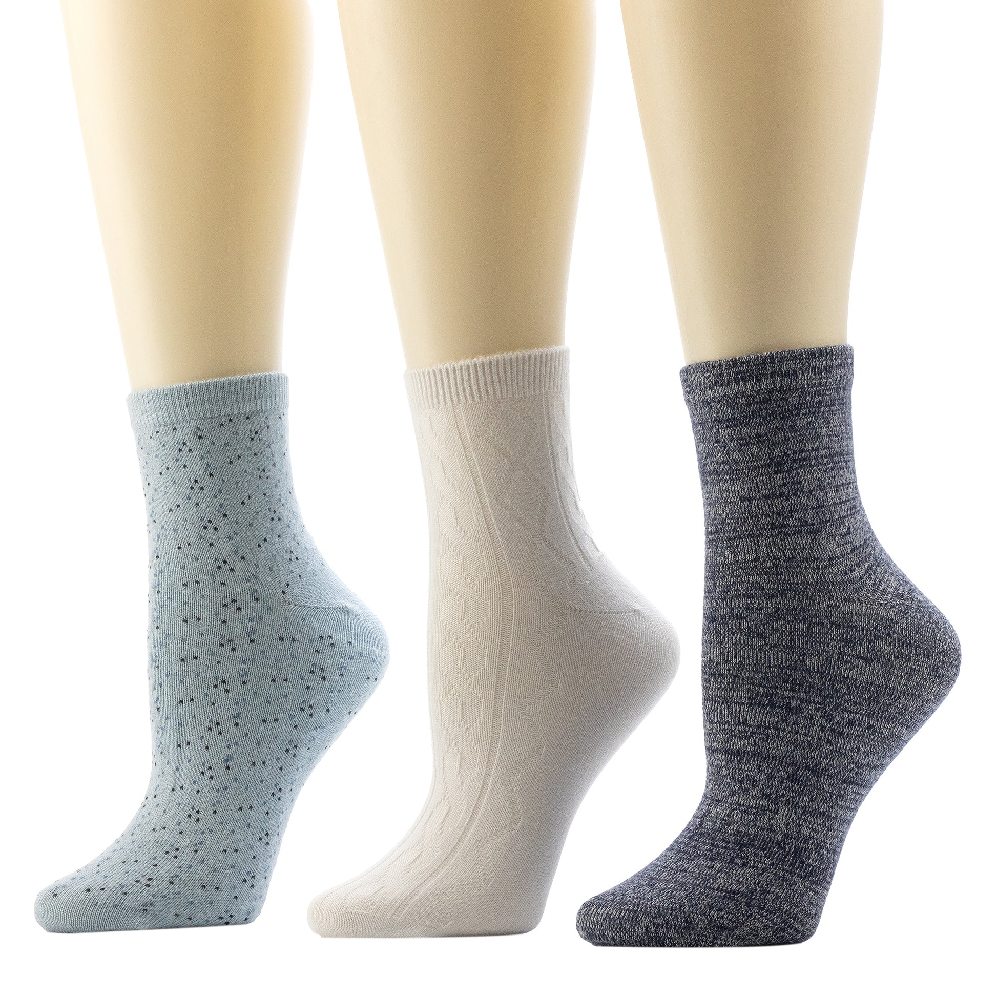 Mannequins wearing Scattered Birdseye Anklet Sock 3-Pack