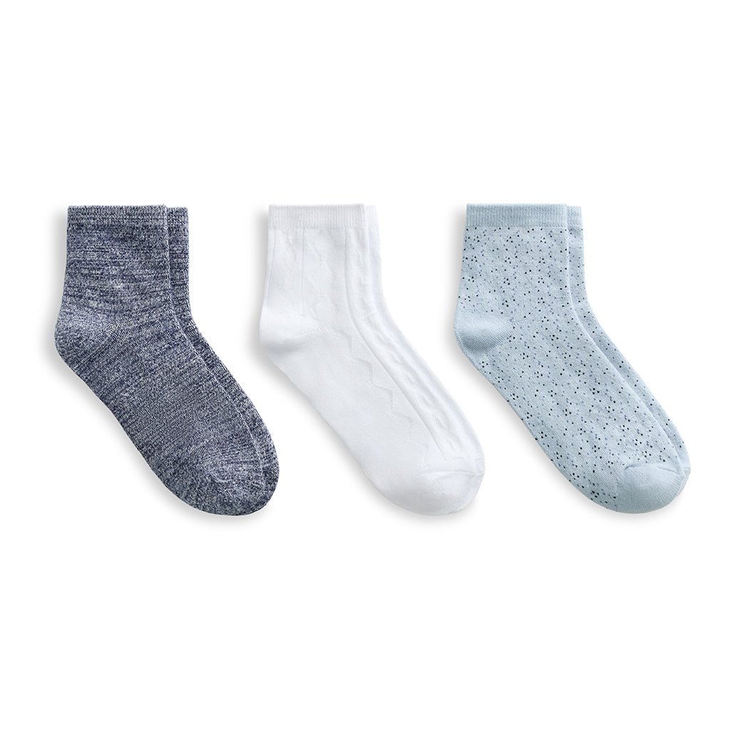 Niagra Mist/White/Blue; @A Scattered Birdseye Anklet Sock 3-Pack