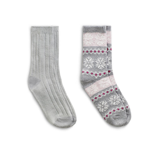 Grey;@Snowflake Stripe/Solid Rib Crew Sock 2 Pack