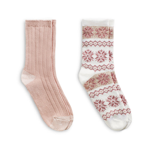 Sepia Rose;@Snowflake Stripe/Solid Rib Crew Sock 2 Pack