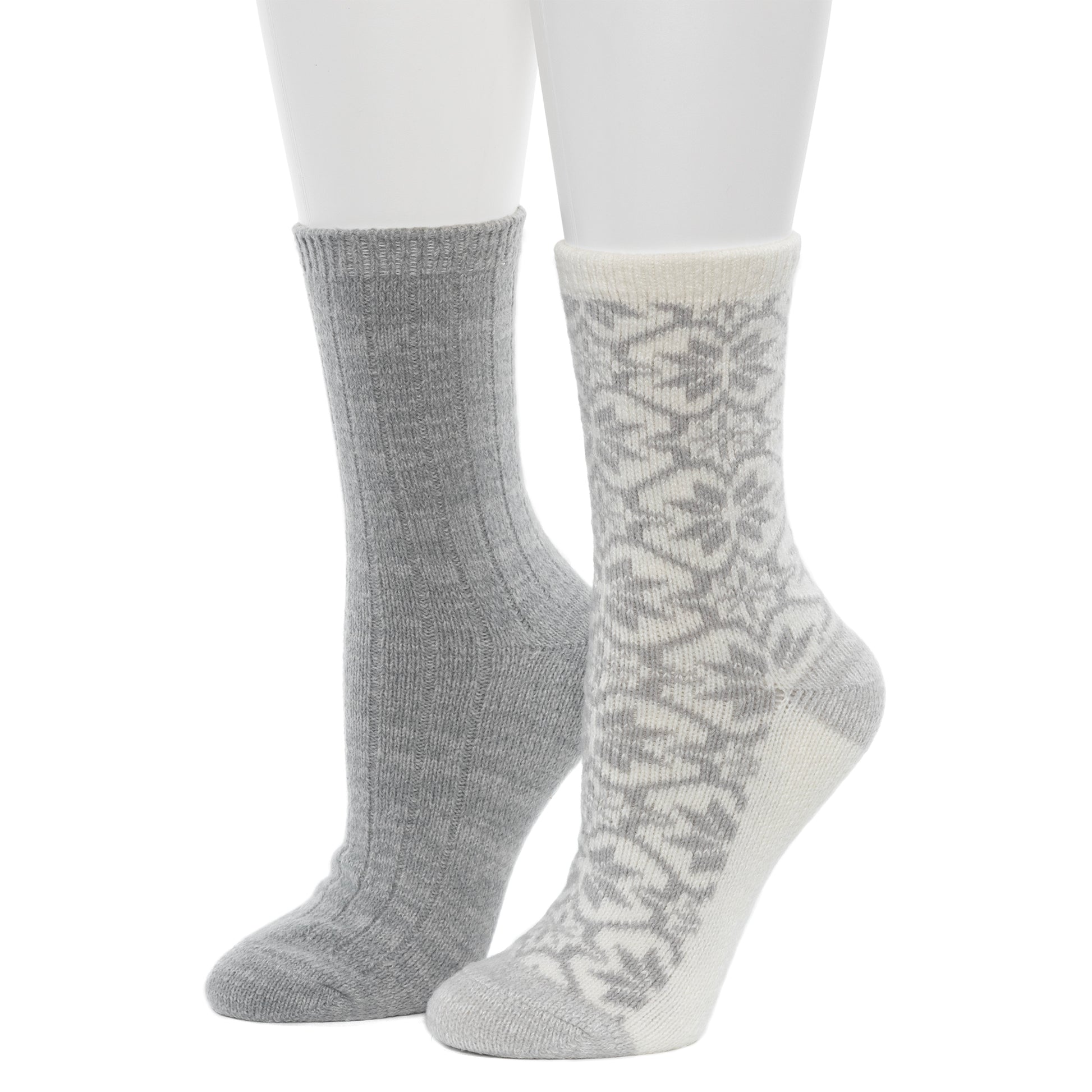 Large Snowflake/Solid Rib Crew Sock 2 Pack