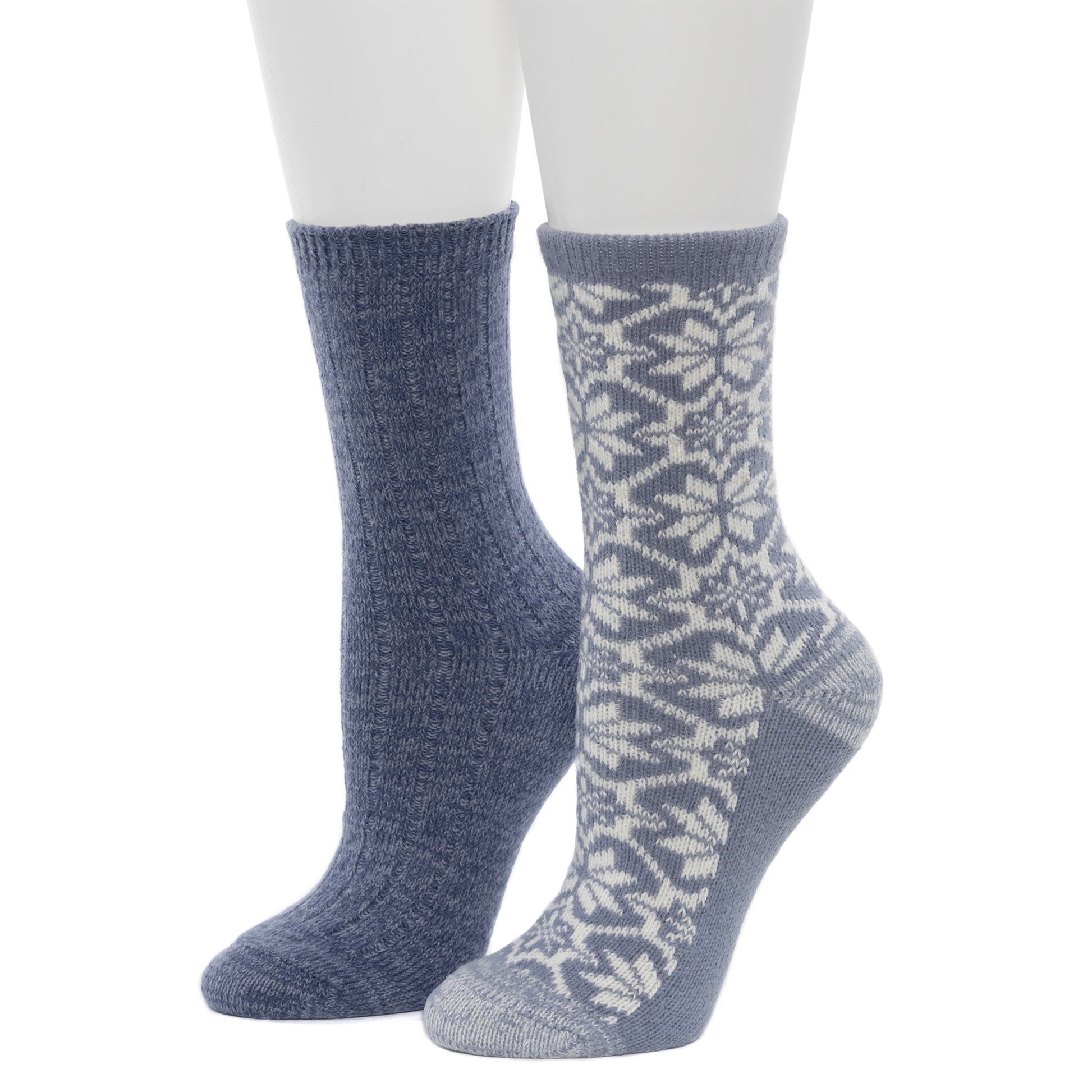 Large Snowflake/Solid Rib Crew Sock 2 Pack