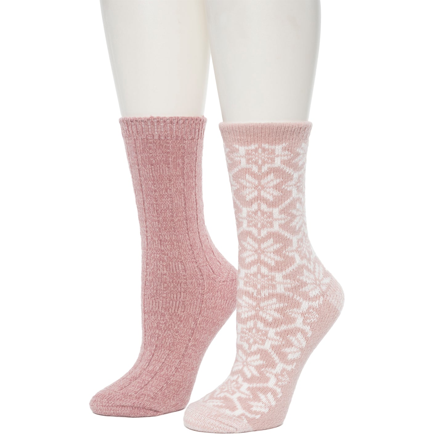 Sepia Rose;@Large Snowflake/Solid Rib Crew Sock 2 Pack