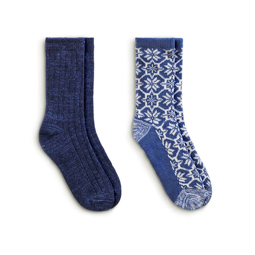 Bijou Blue;@Large Snowflake/Solid Rib Crew Sock 2 Pack