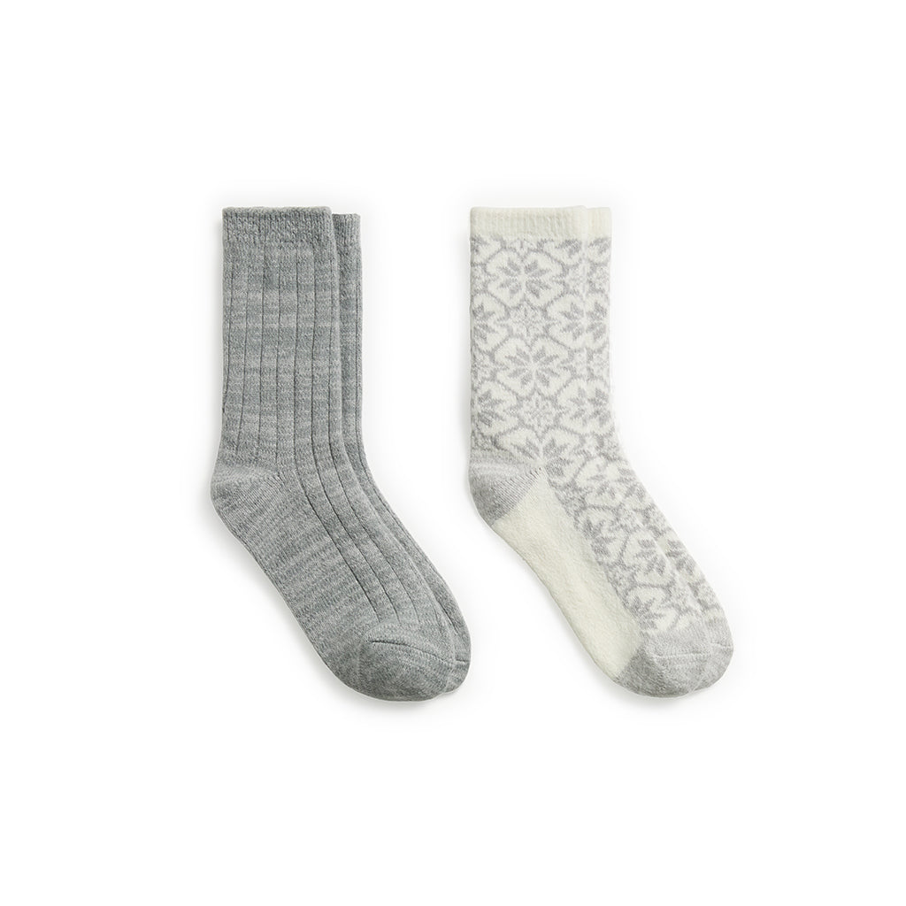 Large Snowflake/Solid Rib Crew Sock 2 Pack