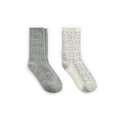 Egret; @Large Snowflake/Solid Rib Crew Sock 2 Pack