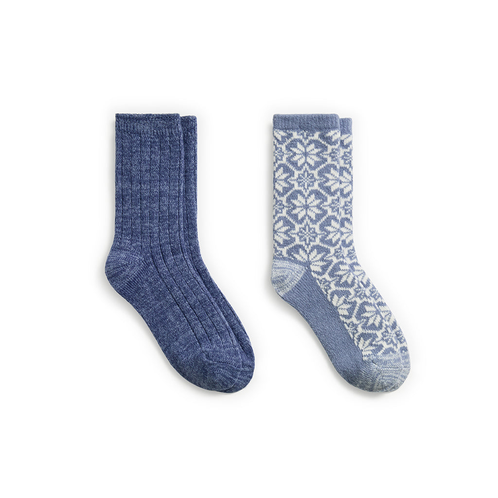 Large Snowflake/Solid Rib Crew Sock 2 Pack