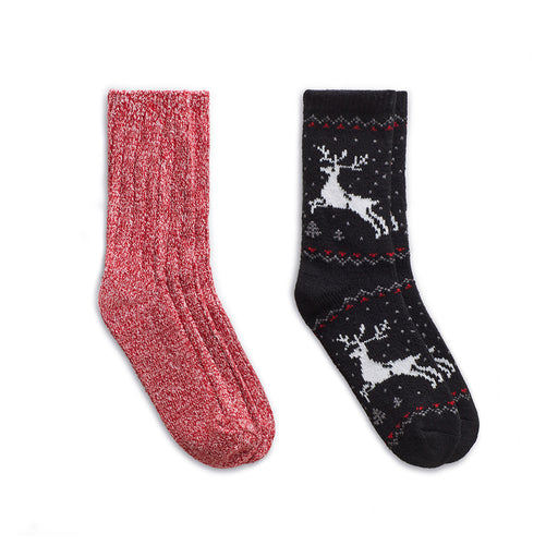 Reindeer Birdseye/Twist Rib Crew Sock 2 Pack