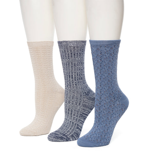 Country Blue;@Scattered Birdseye/Tuck Stitch/Spacedye Crew Sock 3 Pack