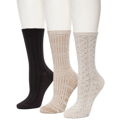 Simply Taupe;@Scattered Birdseye/Tuck Stitch/Spacedye Crew Sock 3 Pack