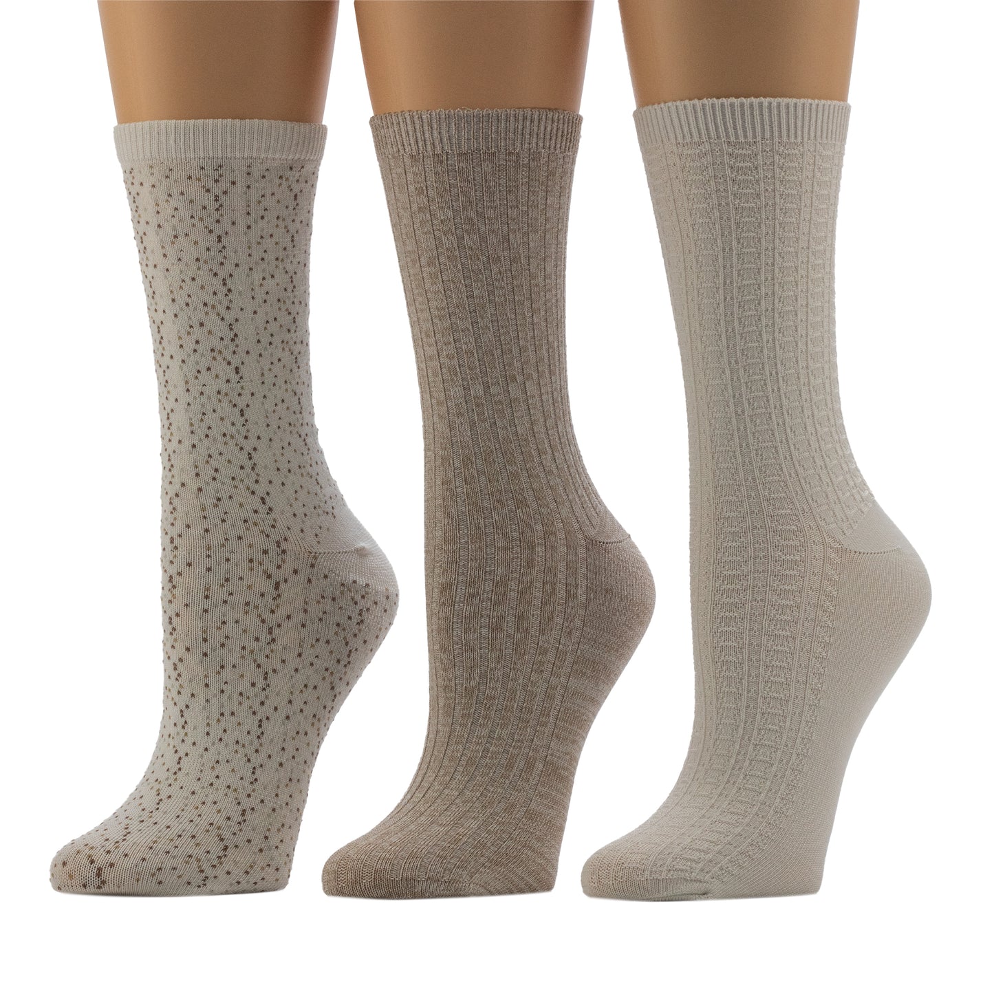 Ivory/Taupe/Ivory;@A Scattered Birdseye/Little Shells Tuckstitch Crew