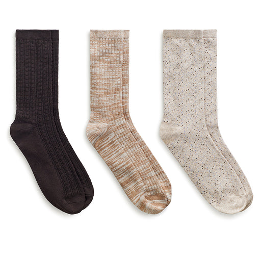Simply Taupe;@Scattered Birdseye/Tuck Stitch/Spacedye Crew Sock 3 Pack