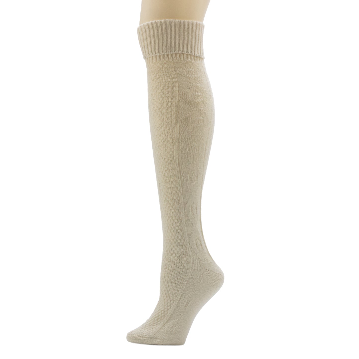 Marshmallow;@A Turncuff Twist Diamond Seed Stitch Panel Over-The-Knee Sock