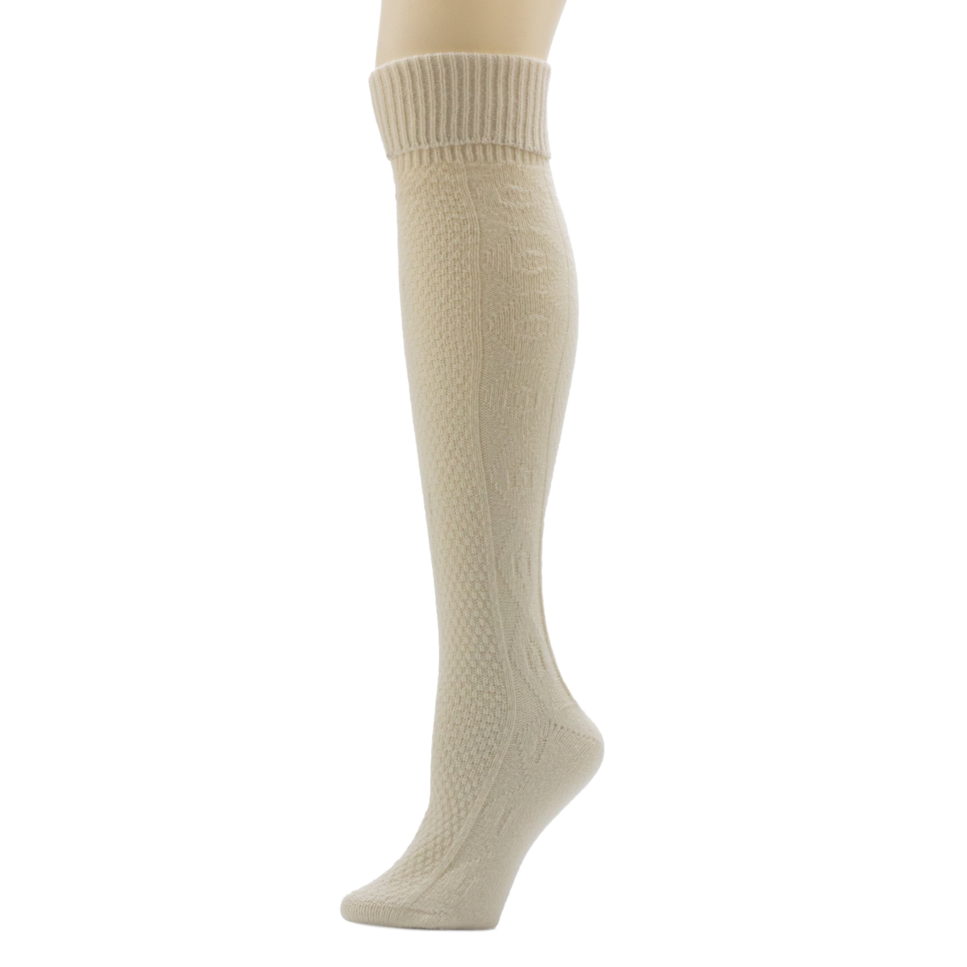 A Turncuff Twist Diamond Seed Stitch Panel Over-The-Knee Sock