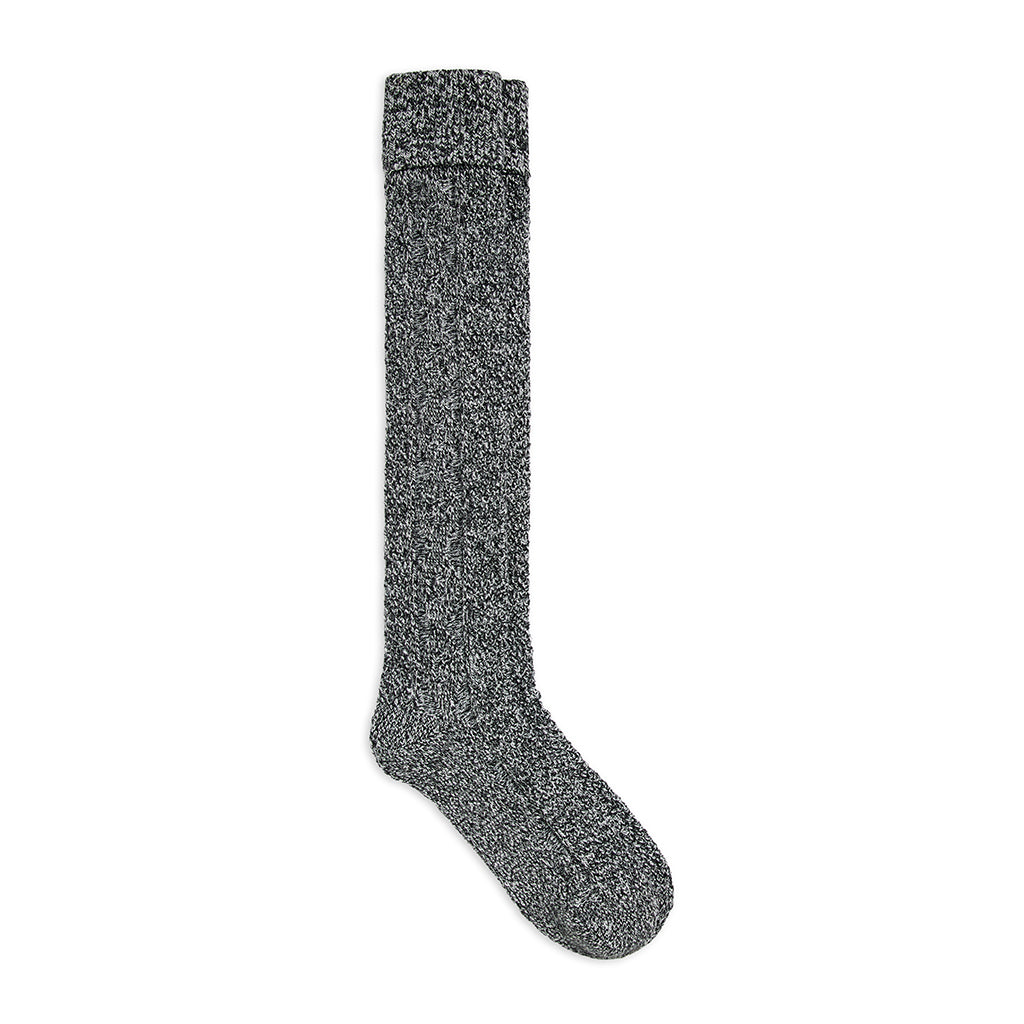 Marled Black;@A Turncuff Twist Diamond Seed Stitch Panel Over-The-Knee Sock