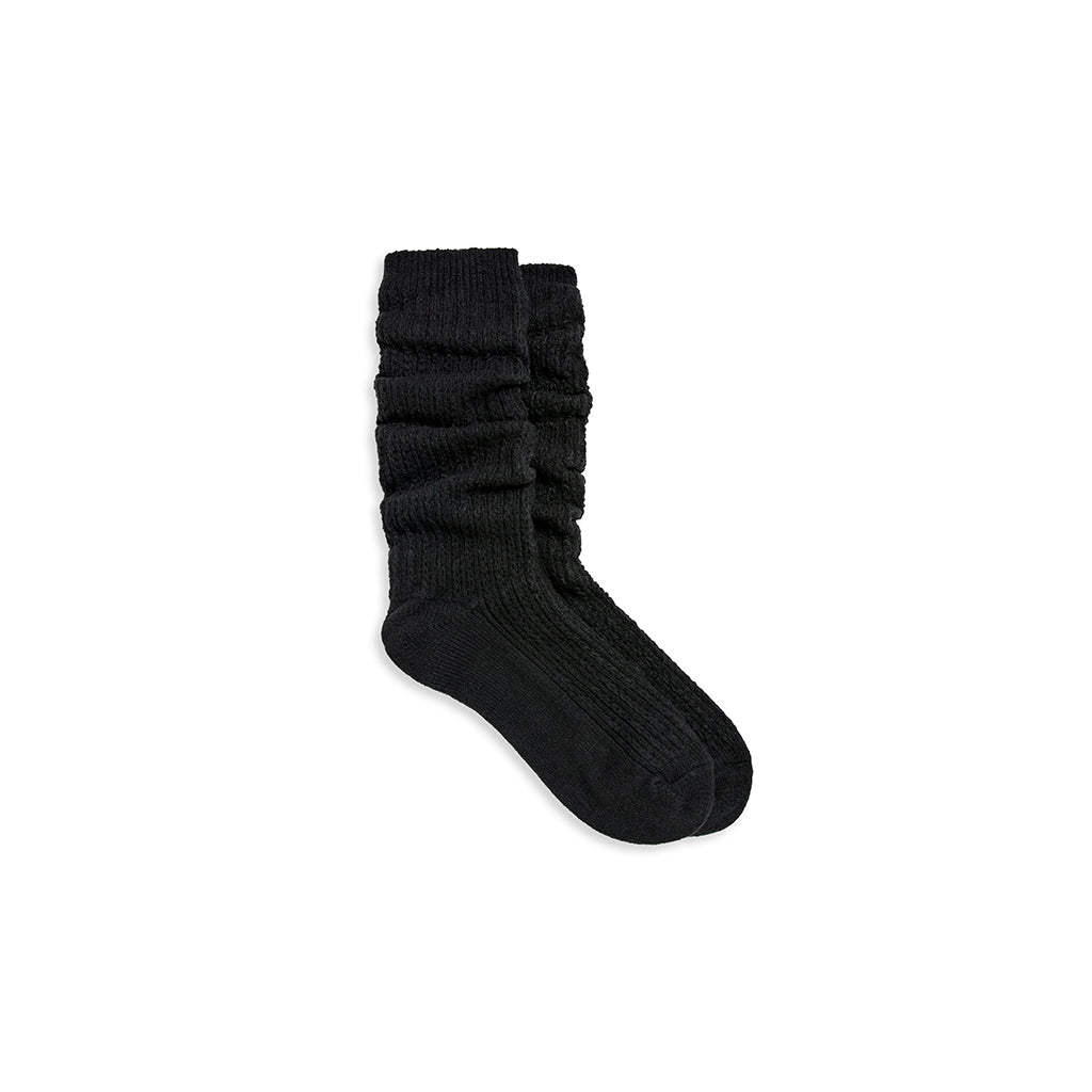 Black;@A Turncuff Twist Diamond Seed Stitch Panel Over-The-Knee Sock