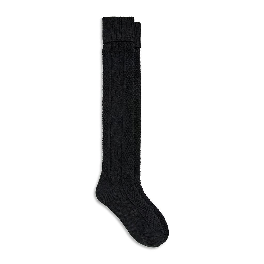 Black;@A Turncuff Twist Diamond Seed Stitch Panel Over-The-Knee Sock