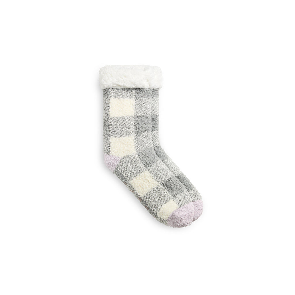 Buffalo Check Pop Heel-Toe Faux Shearling Lined Lounge Crew Sock