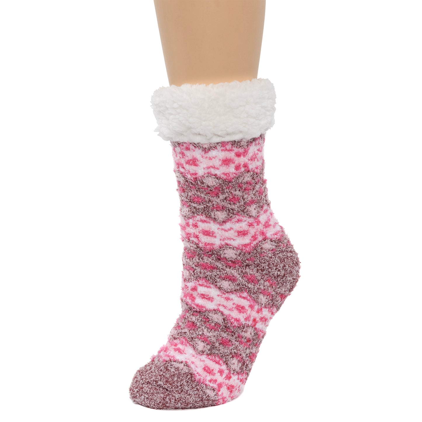 Boysenberry; @Zig Zag Fairisle Faux Shearling Lined Lounge Crew Sock