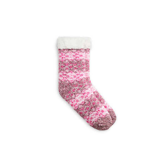 Zig Zag Fairisle Faux Shearling Lined Lounge Crew Sock