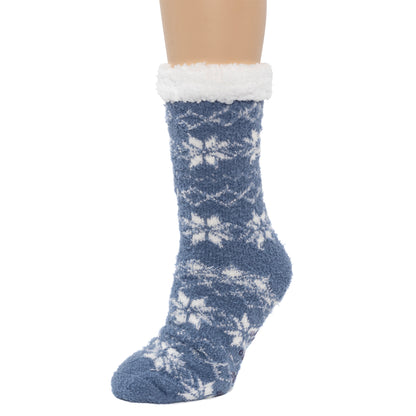 Bijou Blue; @Snowflake Faux Shearling Lined Lounge Crew Sock