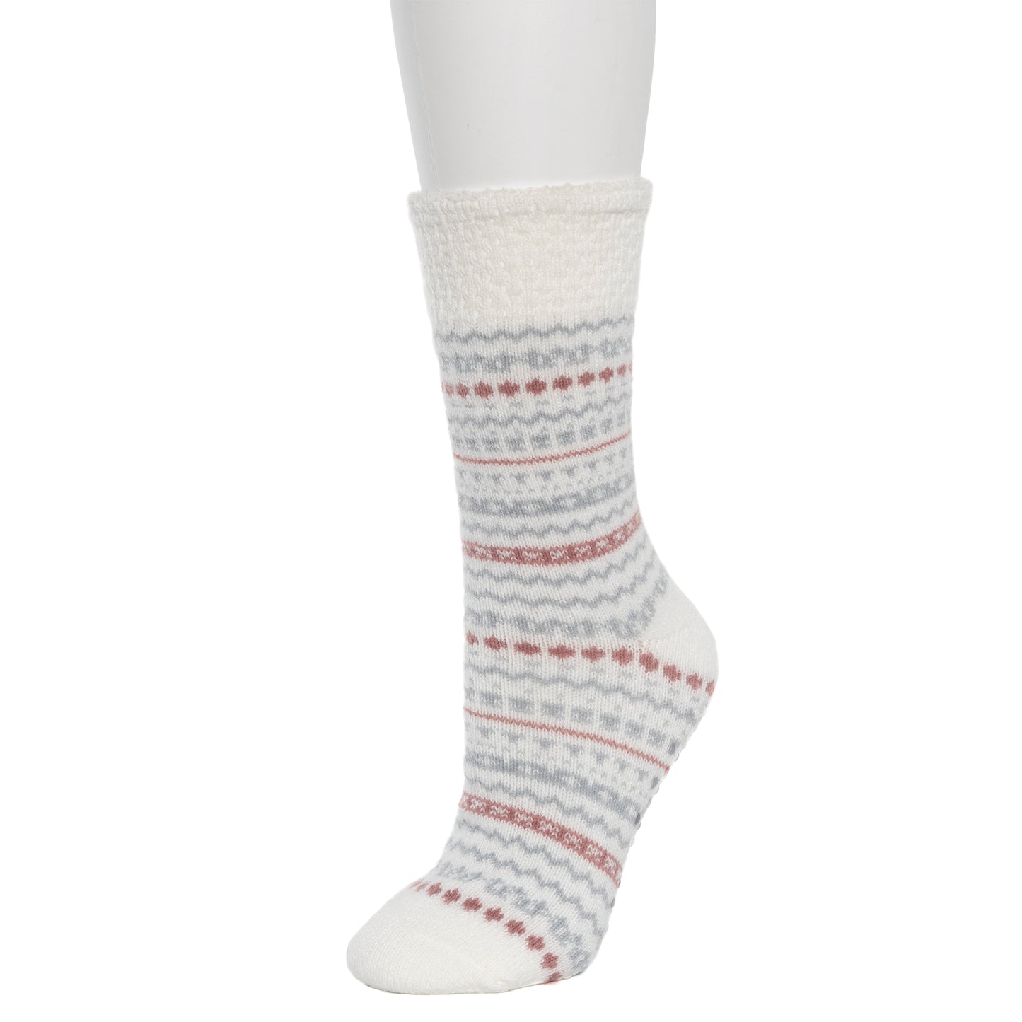 Ivory/High Rise; @Fairisle Popcorn Cozy Lined Lounge Crew Sock