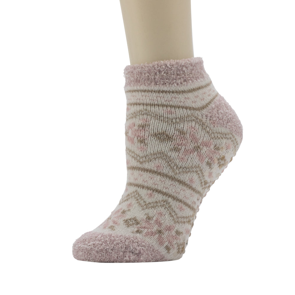 A mannequin wearing Snowflake Fairisle Cozy Lined Low Cut Slipper Sock