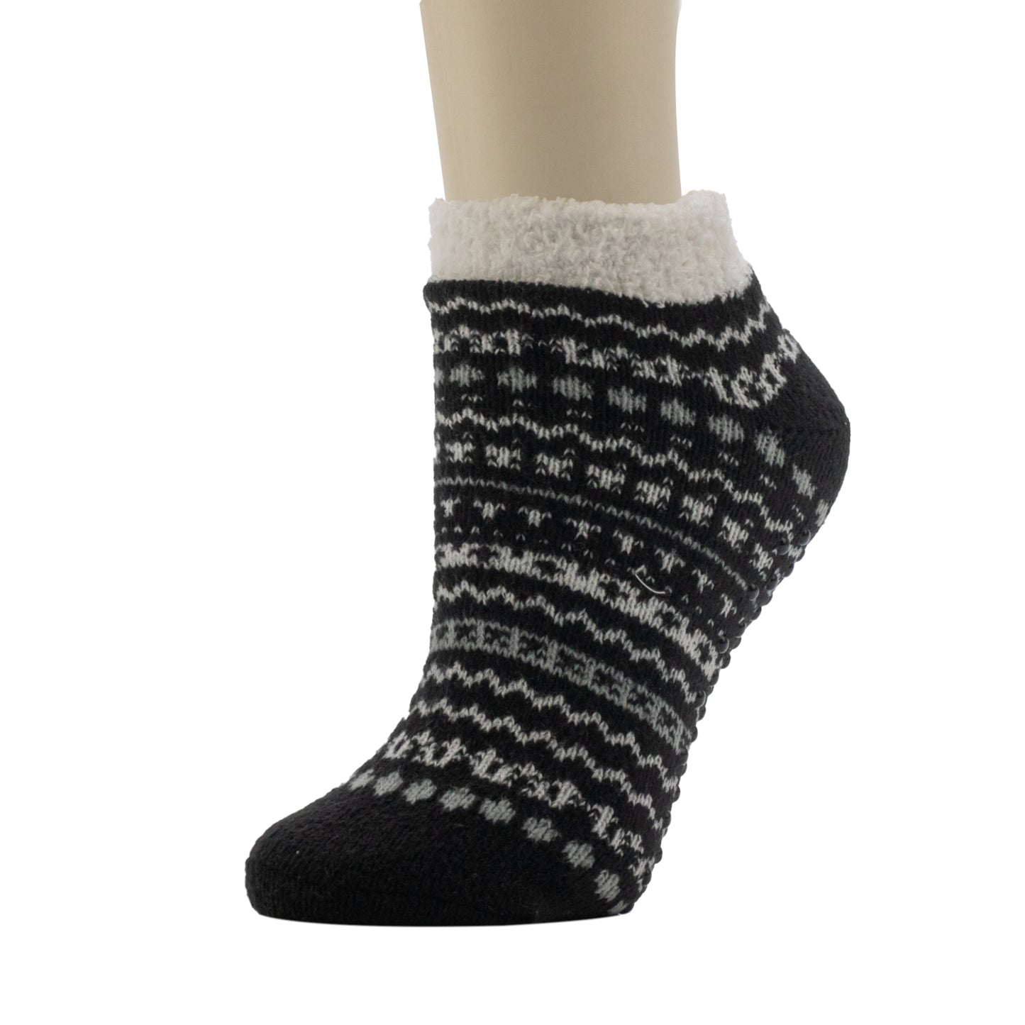 Black;@A mannequin wearing Fairisle Cozy Lined Low Cut Slipper Sock