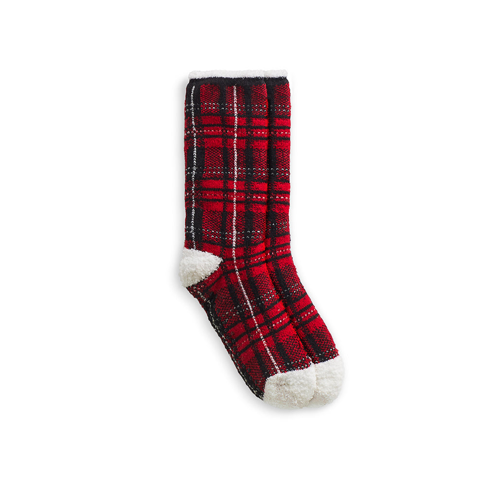 Haute Red;@Plaid Cozy Lined Lounge Crew Sock