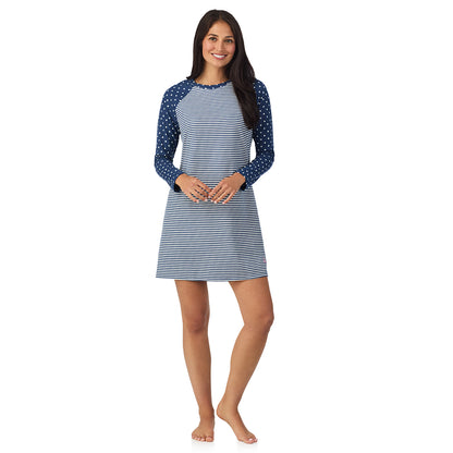 A lady wearing Brushed Mini Waffle Thermal Long Sleeve Sleepshirt