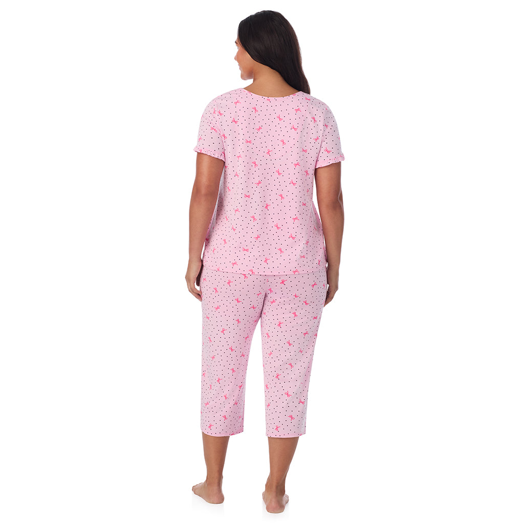 A lady wearing Cotton Rich Ruffled Short Sleeve Top with Pant Pajama Set PLUS