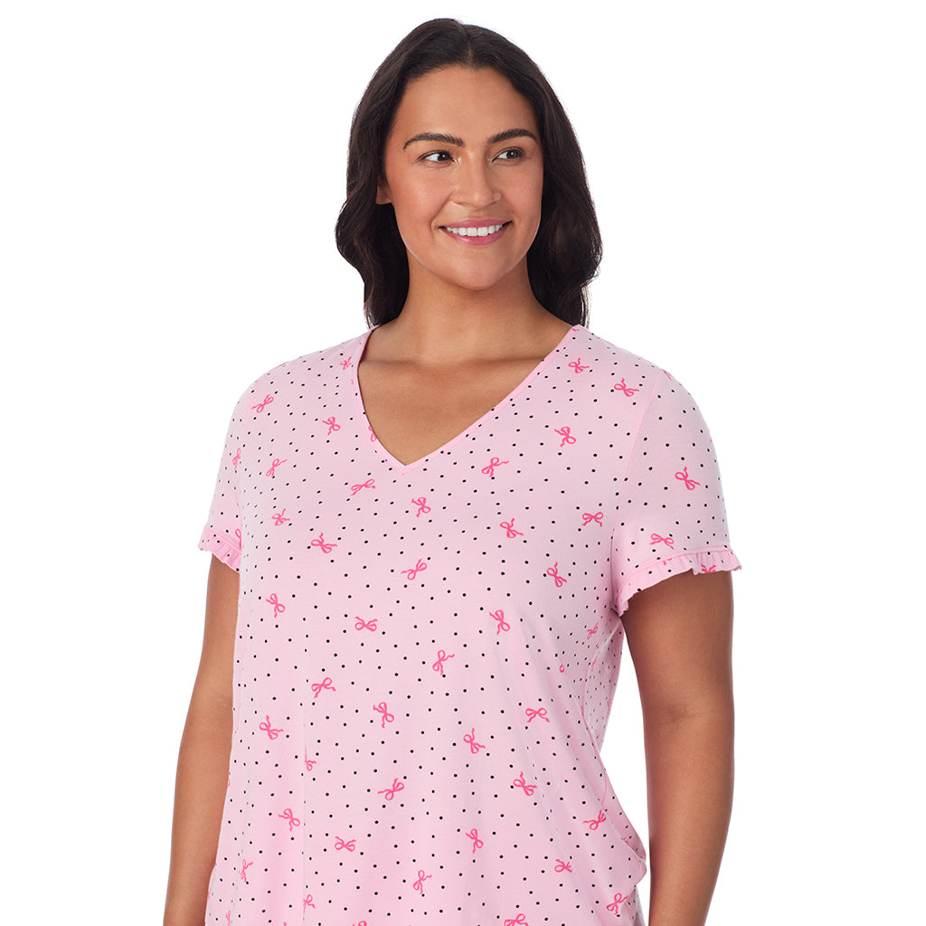 A lady wearing Cotton Rich Ruffled Short Sleeve Top with Pant Pajama Set PLUS
