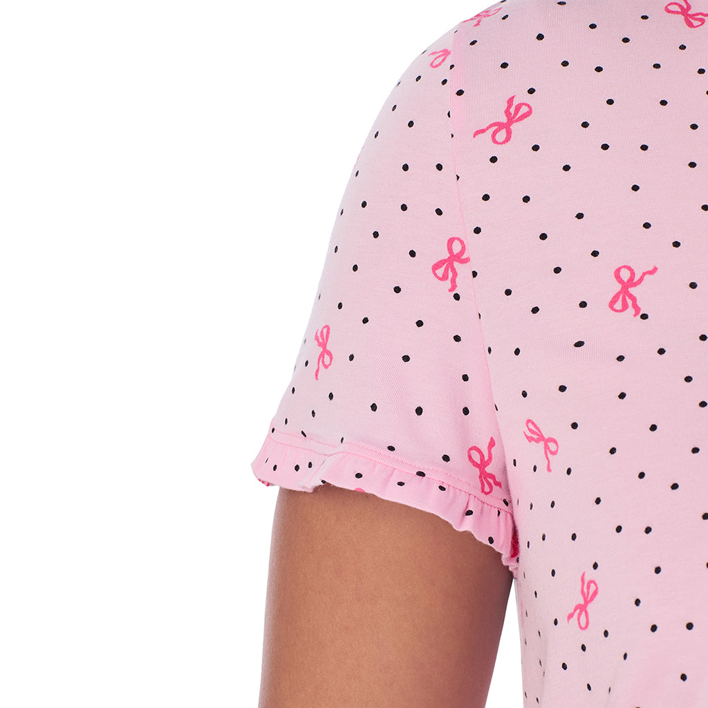 A lady wearing Cotton Rich Ruffled Short Sleeve Top with Pant Pajama Set PLUS