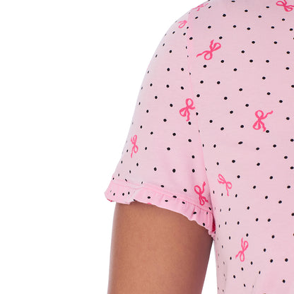 A lady wearing Cotton Rich Ruffled Short Sleeve Top with Pant Pajama Set PLUS