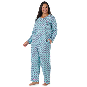 A lady wearing Cotton-Blend Short Sleeve Sleep Shirt PLUS in Elephant