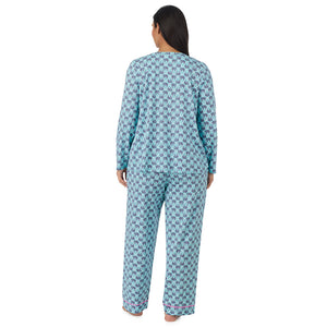 A lady wearing Cotton-Blend Short Sleeve Sleep Shirt PLUS in Elephant back view