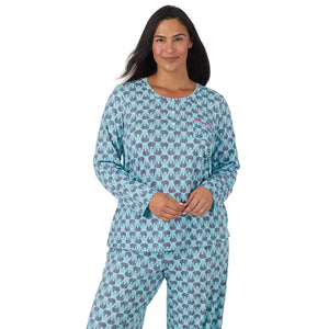 A lady wearing Cotton-Blend Short Sleeve Sleep Shirt PLUS in Elephant closer look