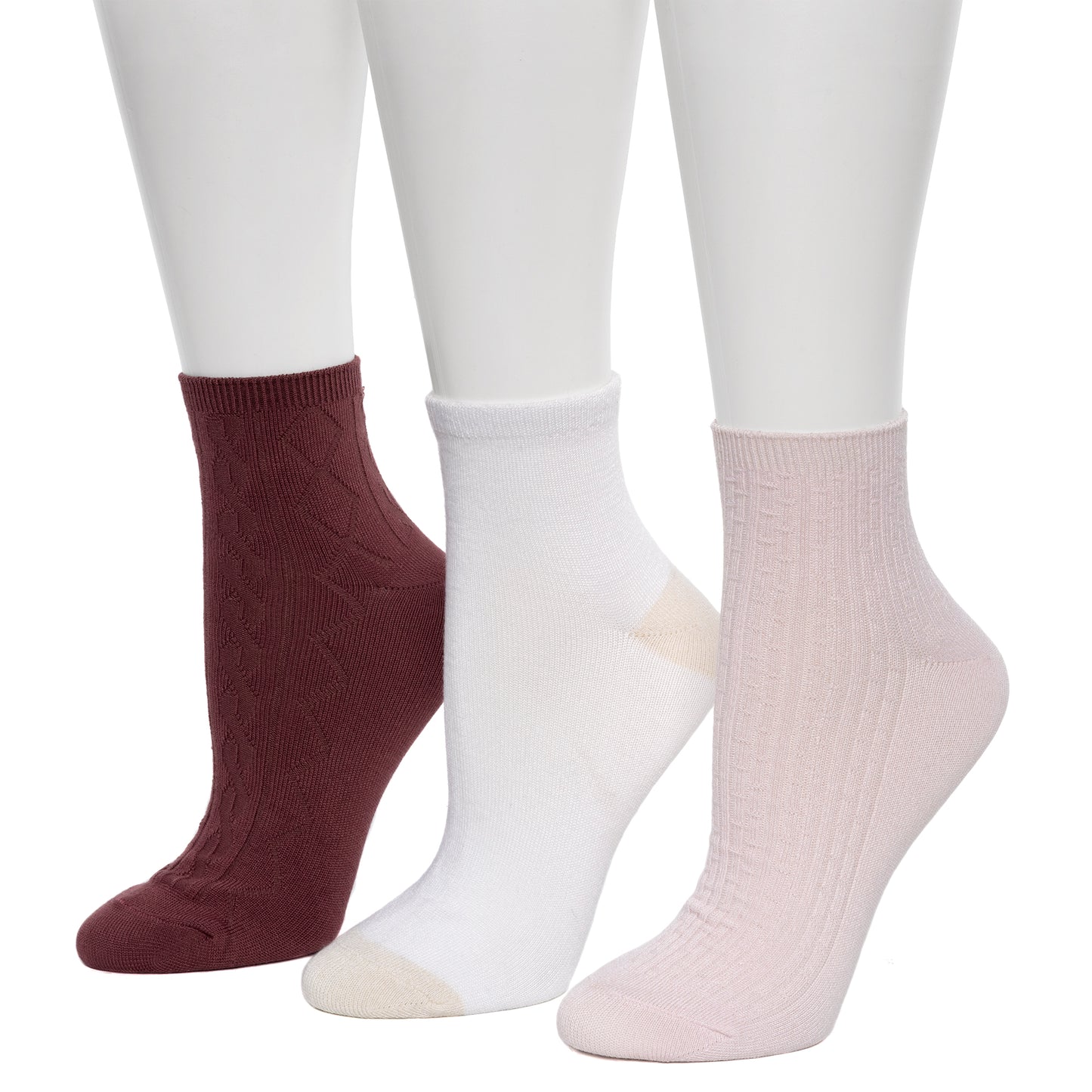 Rosewater;@Vertical Texture Anklet Sock 3 Pack Media 1 of 2