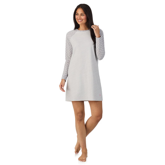 A lady wearing Brushed Mini Waffle Thermal Long Sleeve Sleepshirt