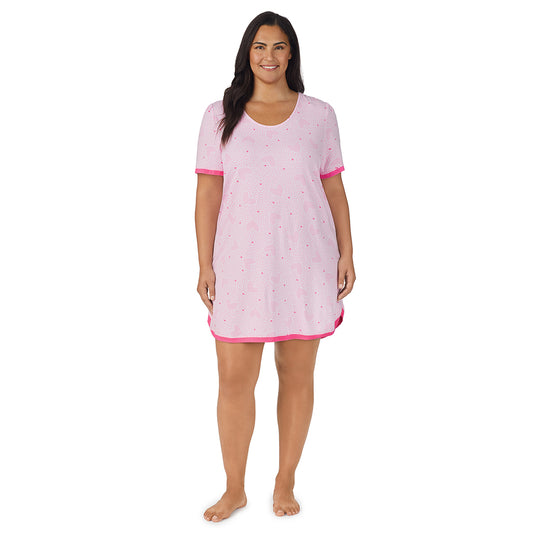 Small Pink Hearts;Model is wearing size 1X. She is 5'10", Bust 40", Waist 33", Hips 47"@A lady wearing pink Short Sleeve plus Sleep Shirt