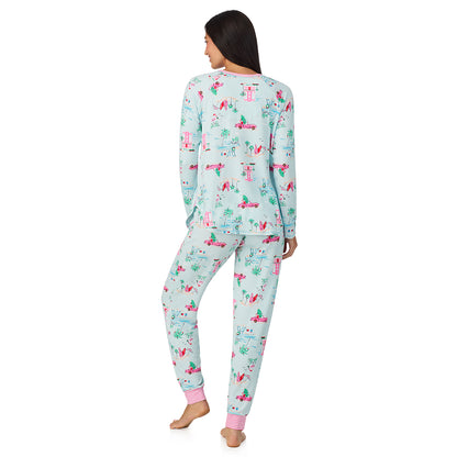 A lady wearing Brushed Sweater Knit Long Sleeve Top with Jogger 2-Pc Pajama Set