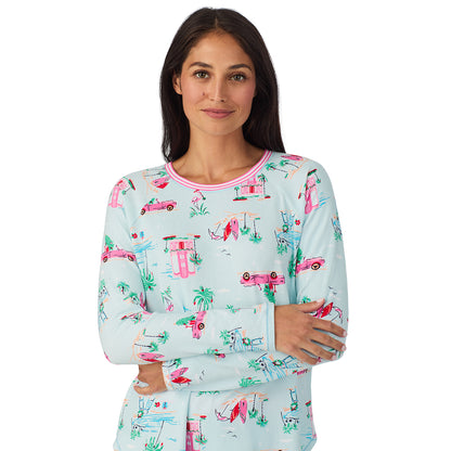 A lady wearing Brushed Sweater Knit Long Sleeve Top with Jogger 2-Pc Pajama Set