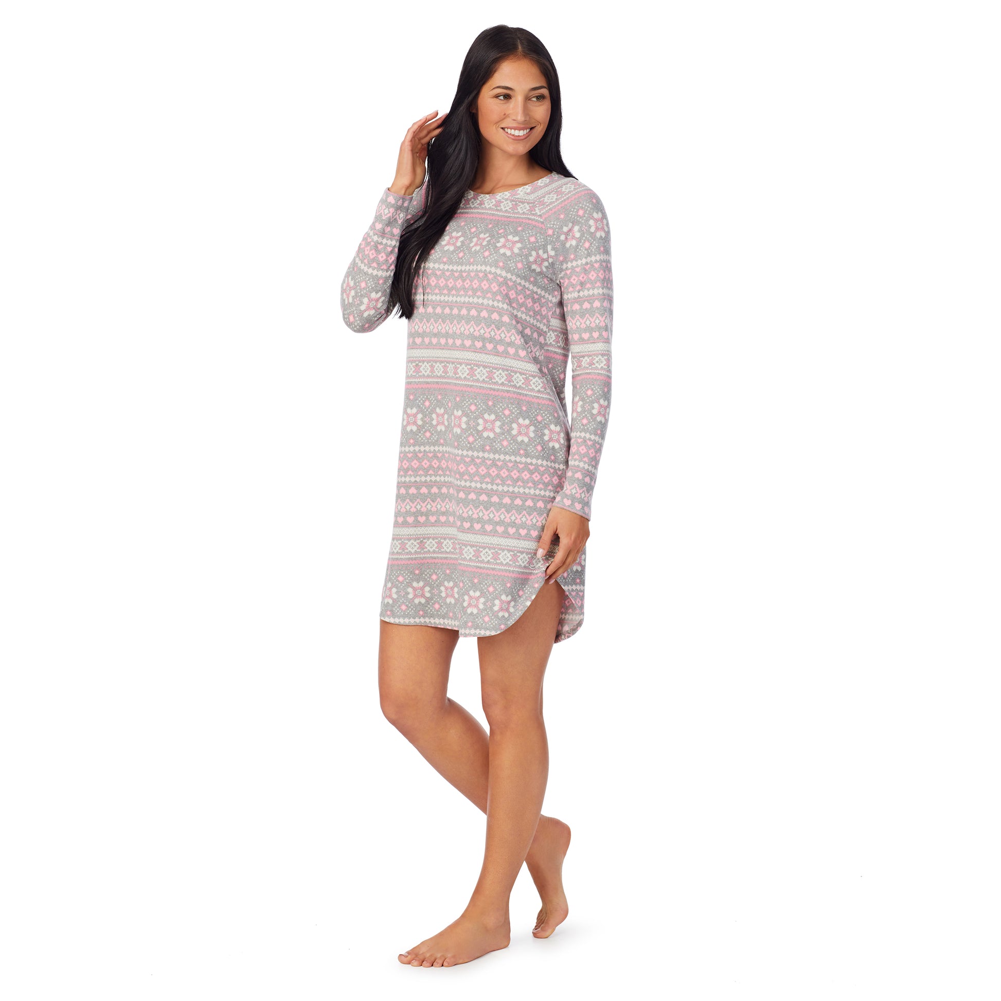 A lady wearing Brushed Sweater Knit Long Sleeve Sleepshirt