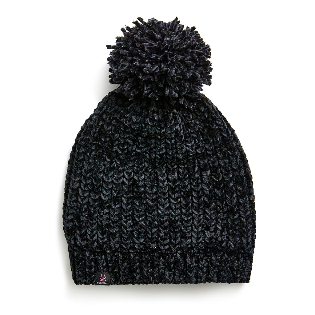 Black; @Chenille Beanie with Pom