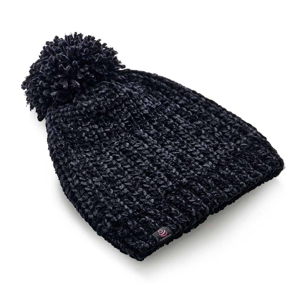 Black; @Chenille Beanie with Pom