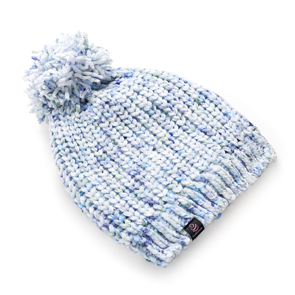 Smoke Blue Speckle; @Chenille Beanie with Pom